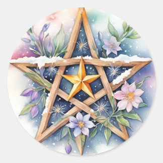 Sticker Rond Imboly Floral Snowy Pentacle Wiccan Holiday