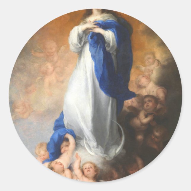 Sticker Rond Immaculate Conception de Virgin Mary Murillo (Devant)