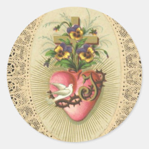 Sticker Rond Immaculé coeur triste de Vierge Marie Lace Do