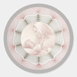 Sticker Rond Immaculée Vierge Marie Bébé Jésus Décor Frontière
