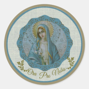 Sticker Rond Immaculée Vierge Marie Vintage Texture