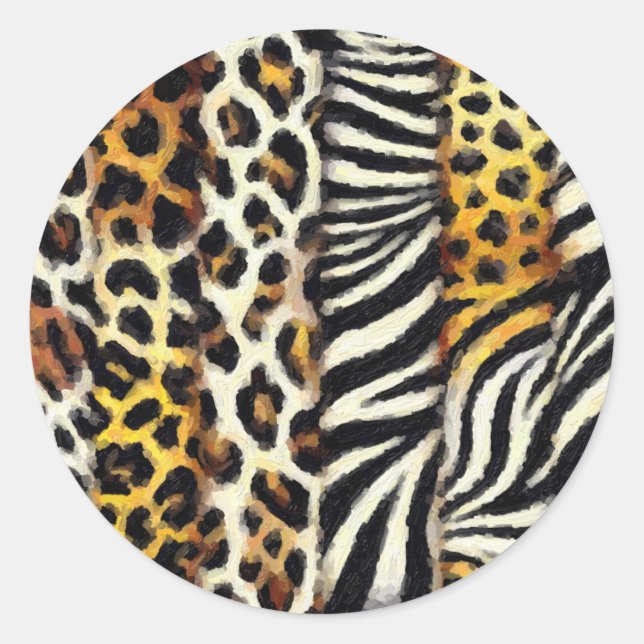 Sticker Rond Impression abstraite d'animaux sauvages mélangés (Devant)