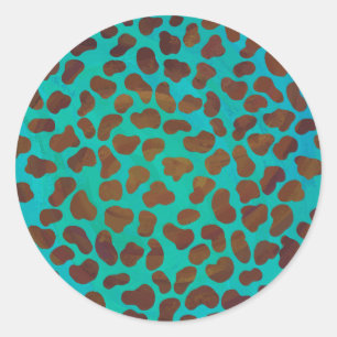 Sticker Rond Impression Brown et Turquoise dalmate