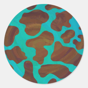 Sticker Rond Impression Brown et Turquoise de vache