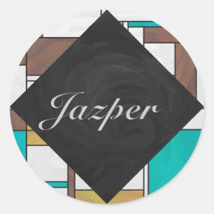 Sticker Rond Impression Brown jaune Turquoise Mondrial