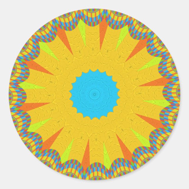 Sticker Rond Impression Cyan et Gold Mandala Art (Devant)