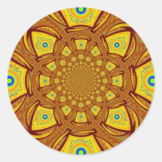 Sticker Rond Impression d'art Kaleidoscope d'or (Devant)