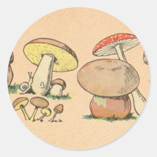 Sticker Rond Impression de champignons vintages