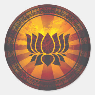 Sticker Rond Impression de fleurs Lotus vintages