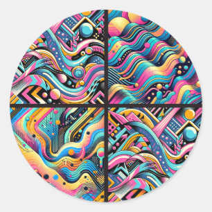 Sticker Rond Impression de motif abstrait néon coloré des année