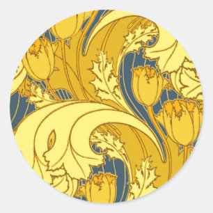Sticker Rond Impression de motif de tulipe : Art nouveau bleu j
