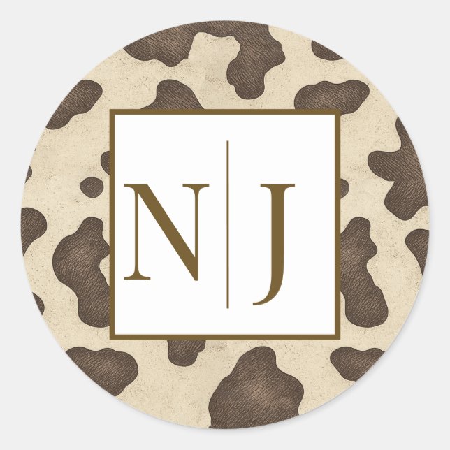 Sticker Rond Impression de vache marron rustique fête western r (Devant)