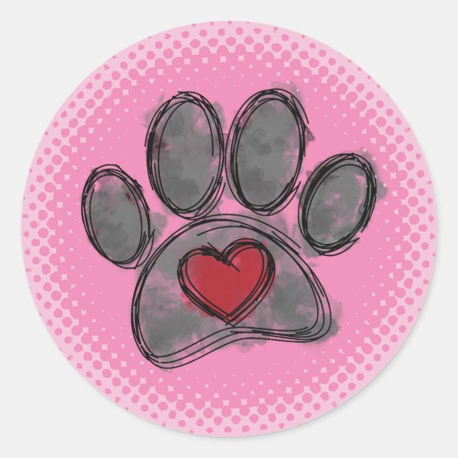 Sticker Rond Impression demi-ton Amoureux des chiens Dessin Aqu (Devant)