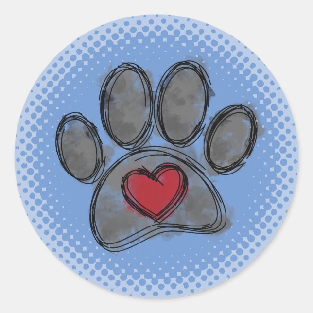 Sticker Rond Impression demi-ton Amoureux des chiens Dessin Aqu (Devant)