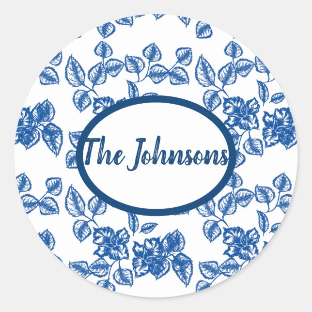 Sticker Rond Impression Flore bleue Delft-LIke (Devant)