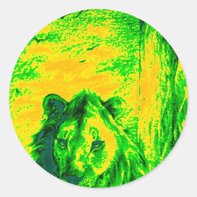 Sticker Rond Impression Fluorante Lion Art Vision Night (Devant)