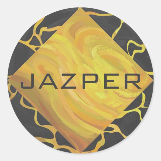 Sticker Rond Impression Giraffe noir et jaune (Devant)