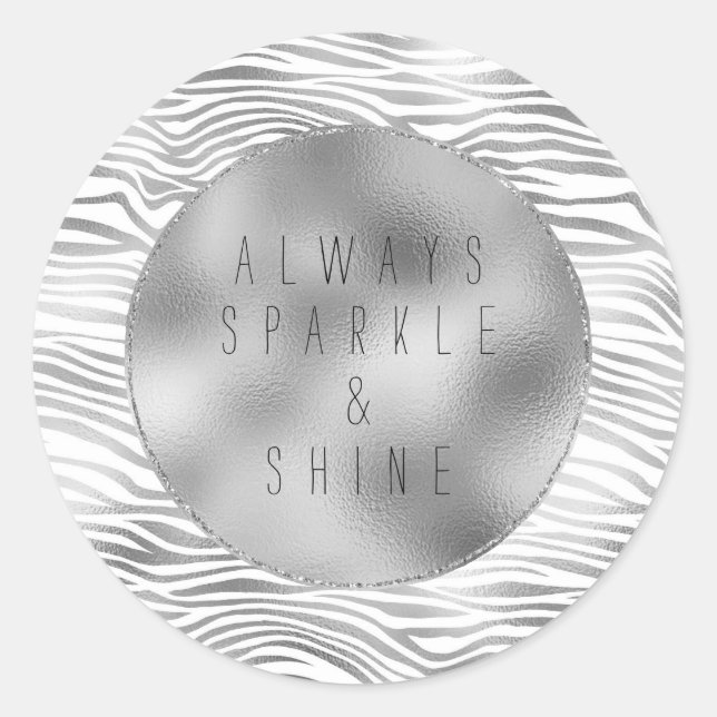 Sticker Rond Impression Glam Silver Zebra (Devant)