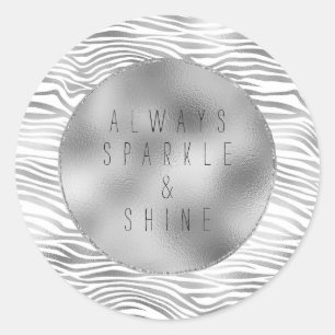 Sticker Rond Impression Glam Silver Zebra