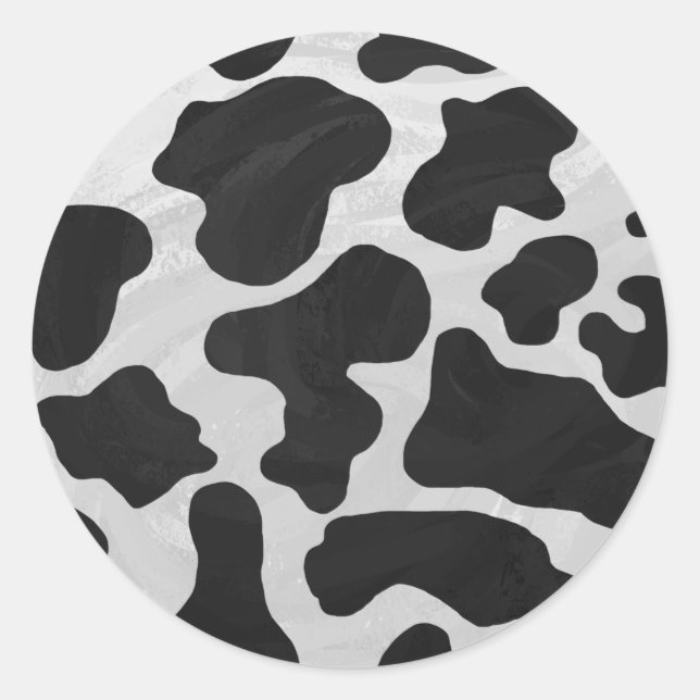 Sticker Rond Impression noire et blanche de la vache (Devant)