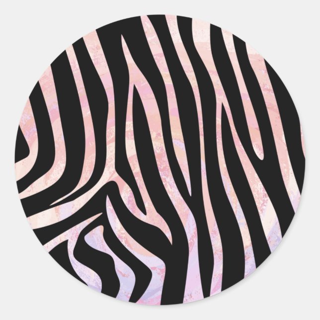 Sticker Rond Impression noire et rose Zebra (Devant)