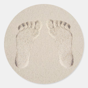Sticker Rond Impression pieds nus dans le sable