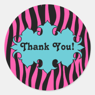 Sticker Rond Impression rose chaud zèbre avec bannière bleue me