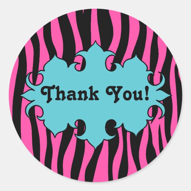 Sticker Rond Impression rose chaud zèbre avec bannière bleue me (Devant)