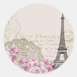 Sticker Rond Impression tour Paris Eiffel vintage