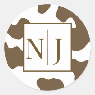 Sticker Rond Impression vache marron et blanc Country Western R