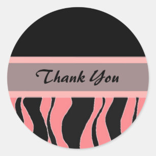 Sticker Rond Impression zèbre noir et rose Merci