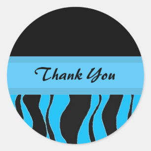Sticker Rond Impression zèbre noire et bleue Merci