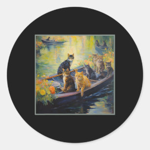 Sticker Rond Impressionniste Français Bateau Drôle Conception D
