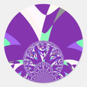 Sticker Rond Imprimante d'art bleu rétro Cyan Kaleidoscope