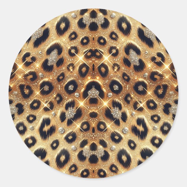 Sticker Rond Imprimé guépard léopard noir or pailleté  (Devant)