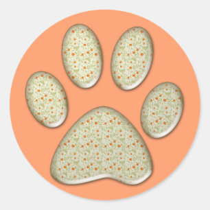 Sticker Rond imprimé patte de chat en textile vintage