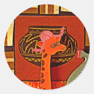 Sticker Rond Imprimer Casquette Giraffe