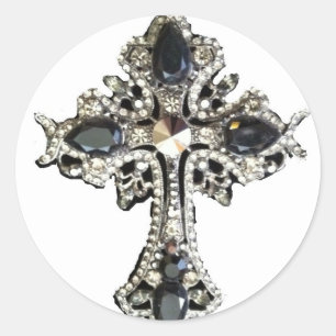 STICKER ROND IMPRIMER CROIX DE CRISTAL ORNATE GOTHIQUE