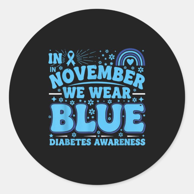 Sticker Rond In November We Wear Blue Diabetes Awareness Ribbon (Devant)