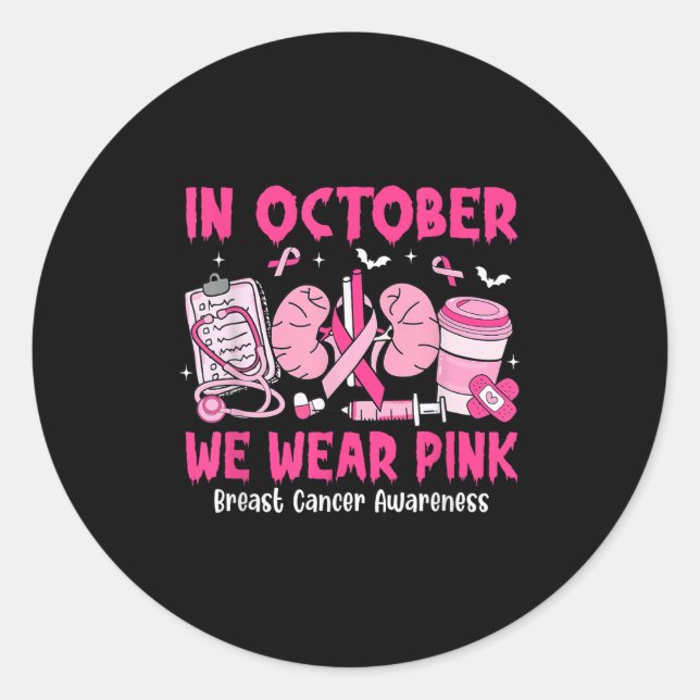 Sticker Rond In October We Wear Nk Breast Cancer Urology Nurse  (Devant)