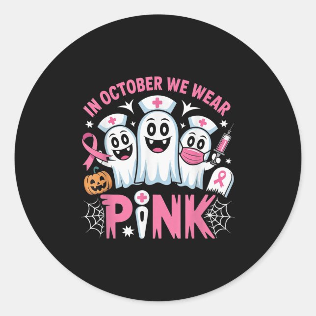 Sticker Rond In October We Wear Nk Nurse Ghost Halloween 2025  (Devant)