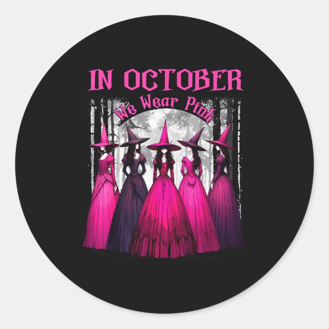 Sticker Rond In October We Wear Nk Soky Witch Halloween Breast  (Devant)