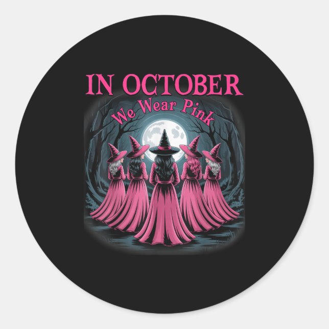 Sticker Rond In October We Wear Nk Witch Halloween Breast Cance (Devant)