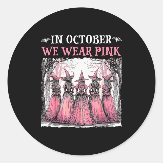 Sticker Rond In October We Wear Nk Witch Halloween Breast Cance (Devant)