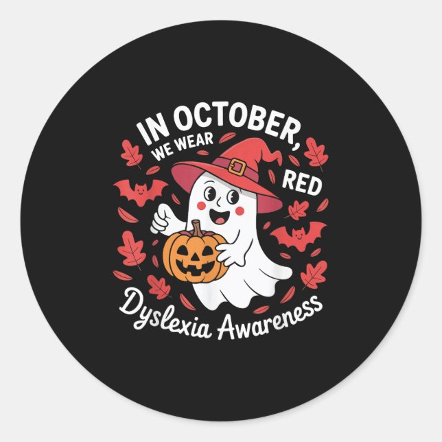 Sticker Rond In October We Wear Red For Dyslexia Awareness Hall (Devant)