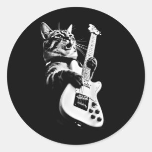 Sticker Rond Inconnu Designer Rock Cat Jouer de la guitare - Fu