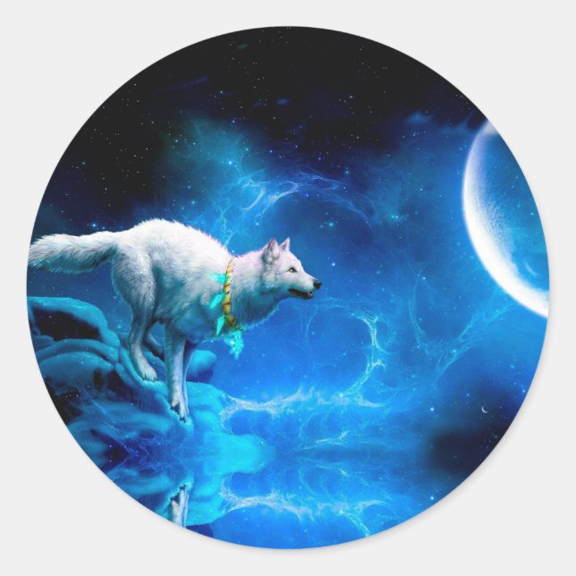 Sticker Rond Indian wolf and the full moon (Devant)