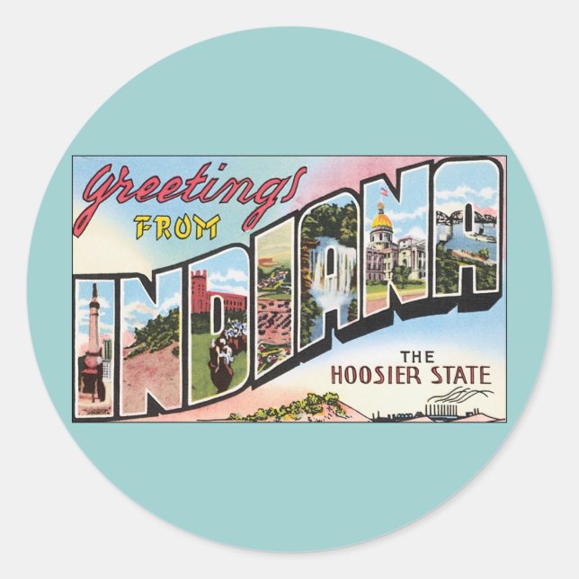 Sticker Rond Indiana - Design Postacard Vintage (Devant)