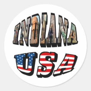 Sticker Rond Indiana Picture et USA Flag Text