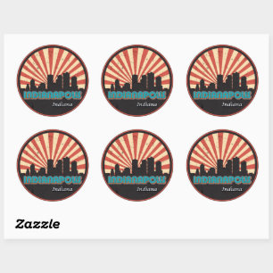 Sticker Rond Indianapolis Indiana State Skyline Retro 80s